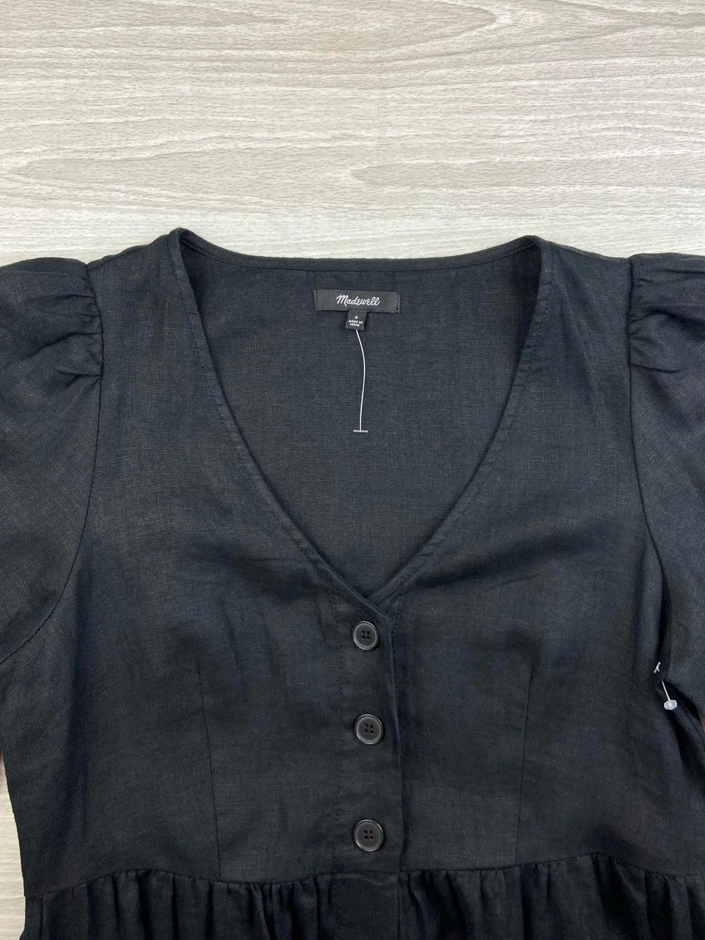 Madewell Linen Pleated Shirtdress Short Sleeve Black Size Small Relaxed Fit Midi - Picture 11 of 13